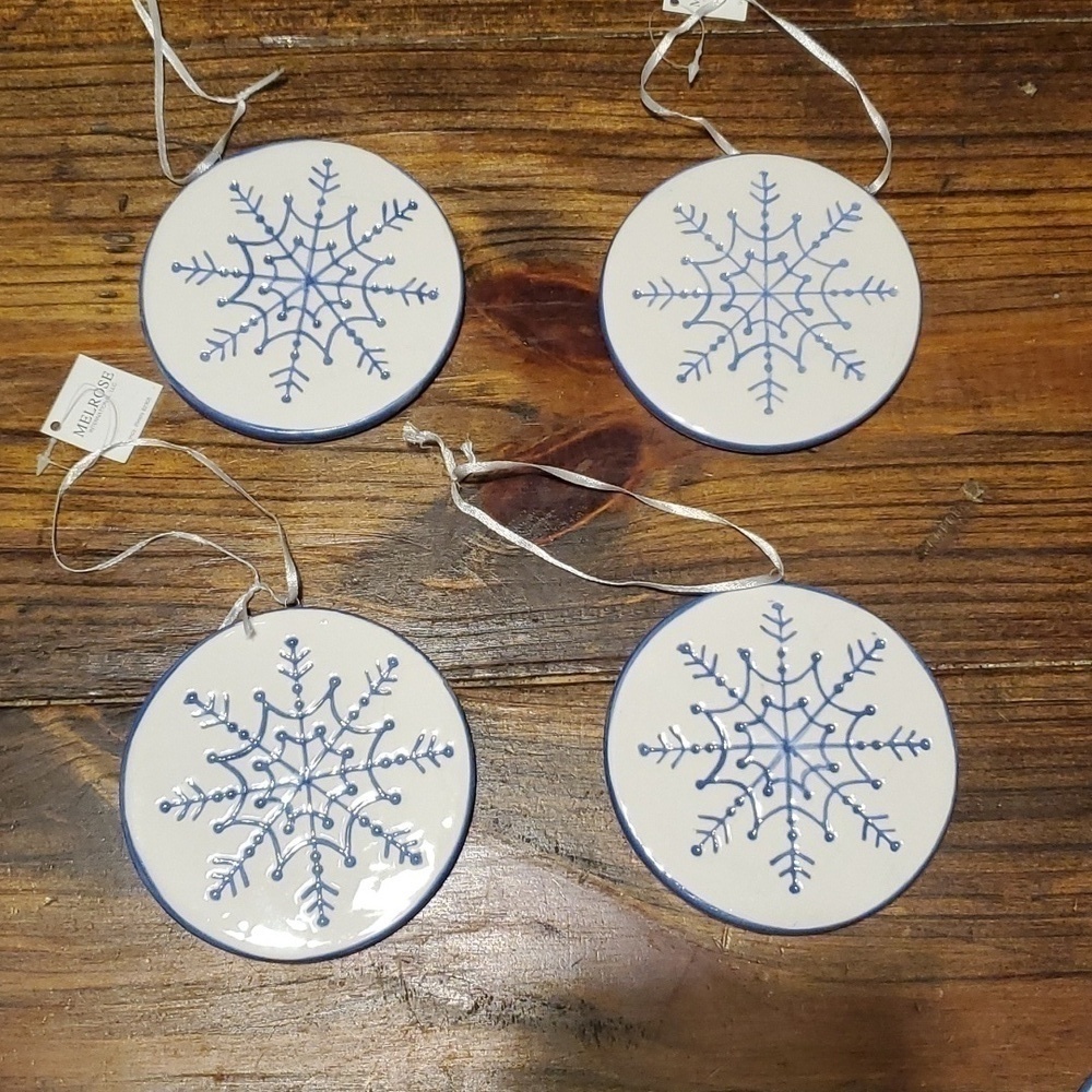 Melrose Ceramic Disk Snowflake Ornaments Set of 4